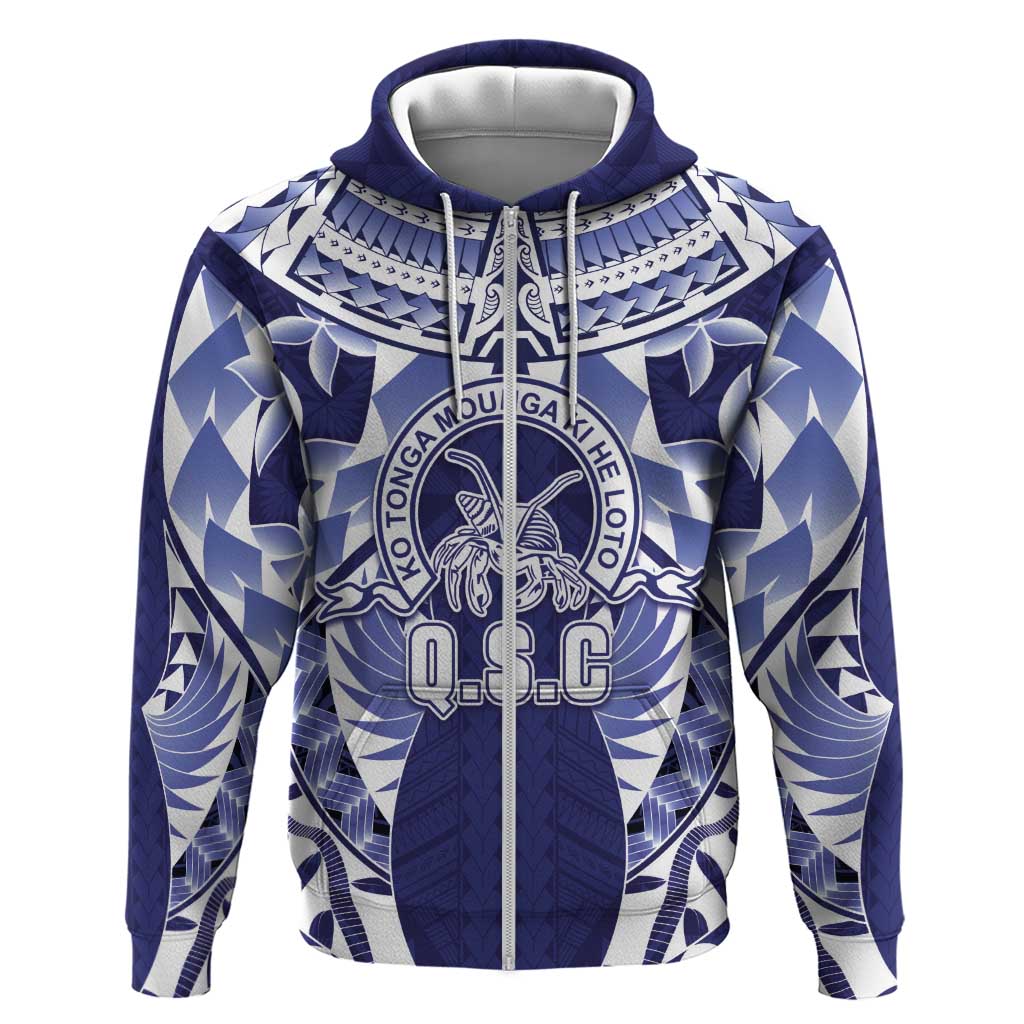 Personalised Tonga Queen Salote College Zip Hoodie Centenary Navy Version