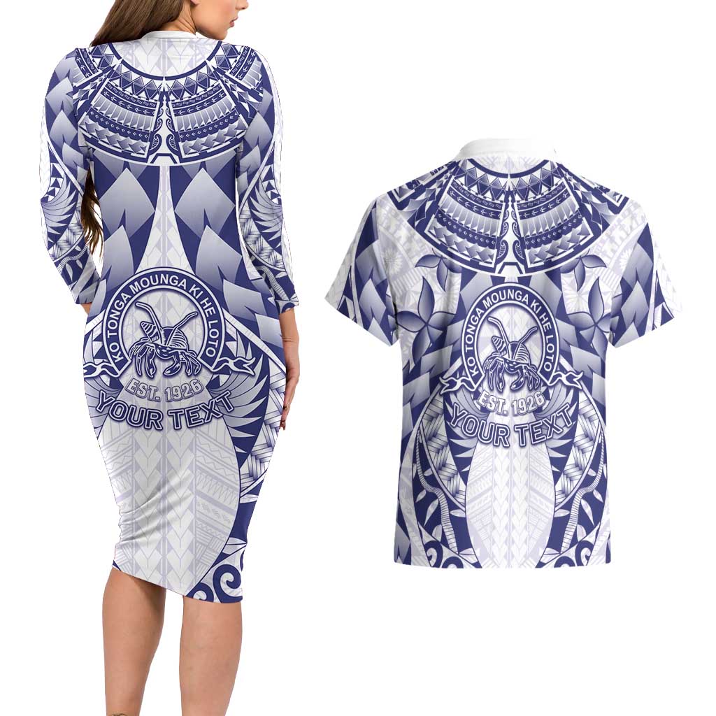 Personalised Tonga Queen Salote College Couples Matching Long Sleeve Bodycon Dress and Hawaiian Shirt Centenary White Version