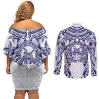 Personalised Tonga Queen Salote College Couples Matching Off Shoulder Short Dress and Long Sleeve Button Shirt Centenary White Version