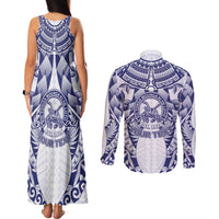 Personalised Tonga Queen Salote College Couples Matching Tank Maxi Dress and Long Sleeve Button Shirt Centenary White Version