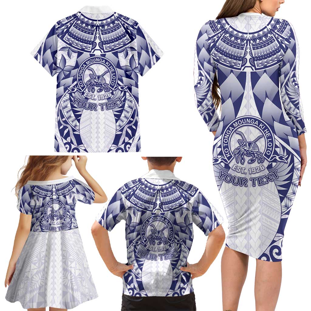 Personalised Tonga Queen Salote College Family Matching Long Sleeve Bodycon Dress and Hawaiian Shirt Centenary White Version