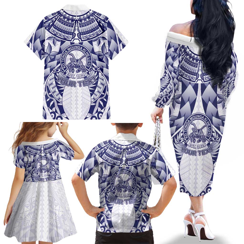 Personalised Tonga Queen Salote College Family Matching Off The Shoulder Long Sleeve Dress and Hawaiian Shirt Centenary White Version