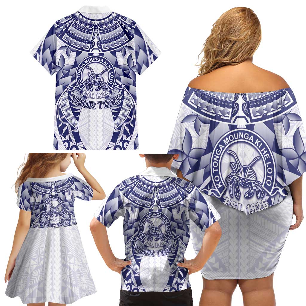 Personalised Tonga Queen Salote College Family Matching Off Shoulder Short Dress and Hawaiian Shirt Centenary White Version