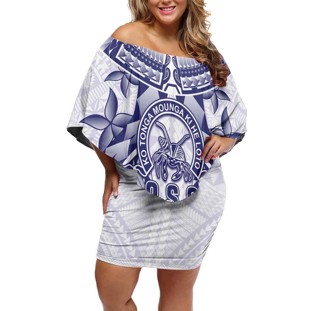 Personalised Tonga Queen Salote College Family Matching Off Shoulder Short Dress and Hawaiian Shirt Centenary White Version