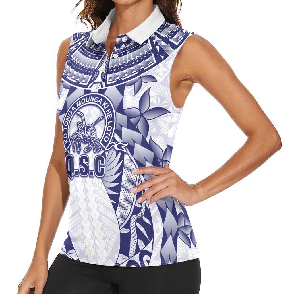 Personalised Tonga Queen Salote College Women Sleeveless Polo Shirt Centenary White Version LT05 - Polynesian Pride