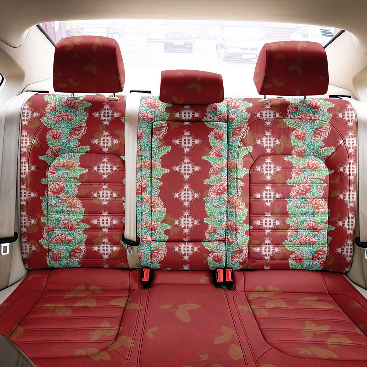 Hawaii Ohia Lehua Back Car Seat Cover Tropical Vibes Crimson LT05 - Polynesian Pride