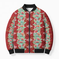 Hawaii Ohia Lehua Bomber Puffer Jacket Tropical Vibes Crimson