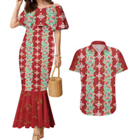 Hawaii Ohia Lehua Couples Matching Mermaid Dress and Hawaiian Shirt Tropical Vibes Crimson