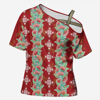 Hawaii Ohia Lehua Cross Shoulder Shirt Tropical Vibes Crimson