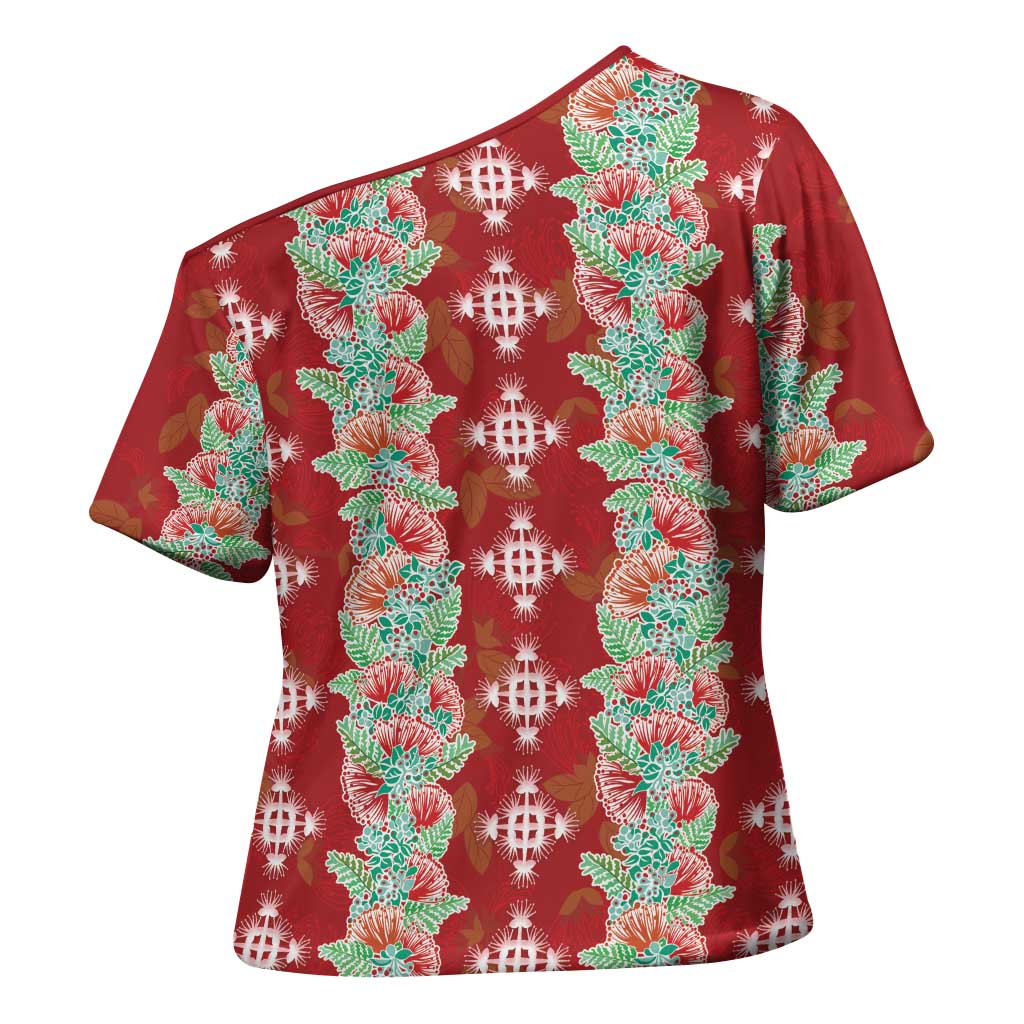 Hawaii Ohia Lehua Cross Shoulder Shirt Tropical Vibes Crimson