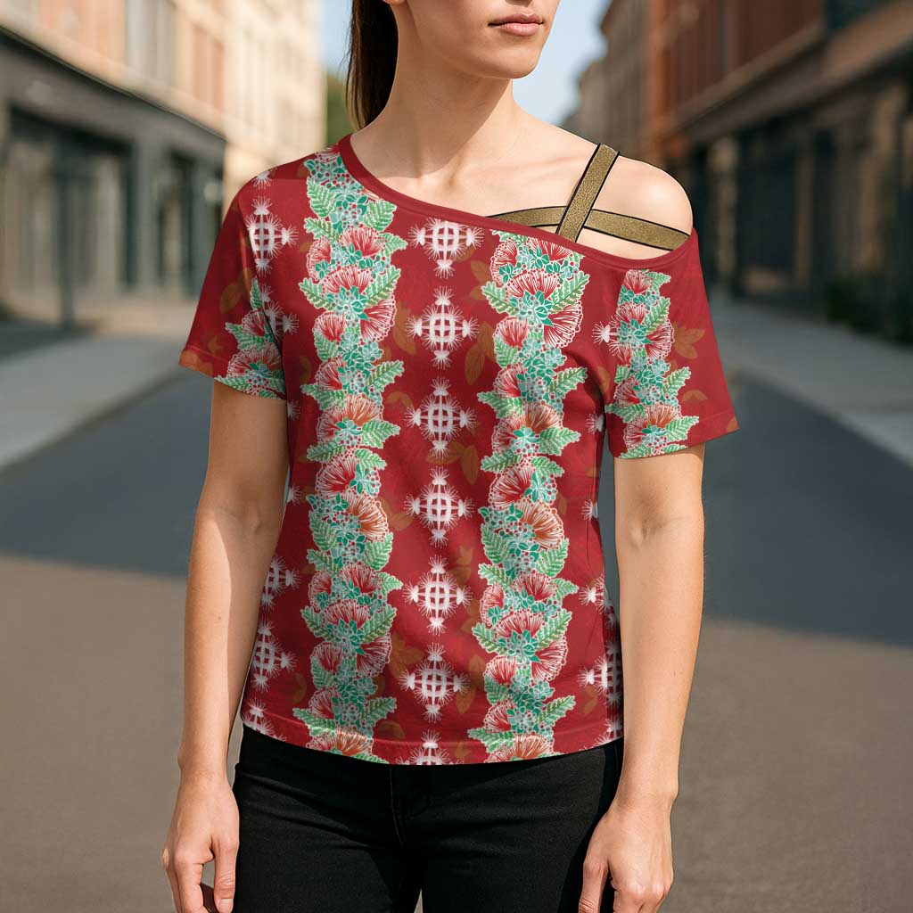 Hawaii Ohia Lehua Cross Shoulder Shirt Tropical Vibes Crimson