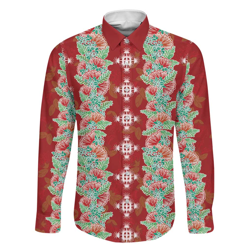 Hawaii Ohia Lehua Family Matching Long Sleeve Bodycon Dress and Hawaiian Shirt Tropical Vibes Crimson