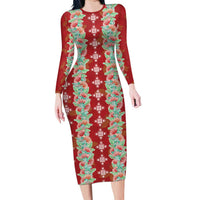 Hawaii Ohia Lehua Family Matching Long Sleeve Bodycon Dress and Hawaiian Shirt Tropical Vibes Crimson
