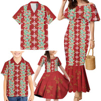 Hawaii Ohia Lehua Family Matching Mermaid Dress and Hawaiian Shirt Tropical Vibes Crimson