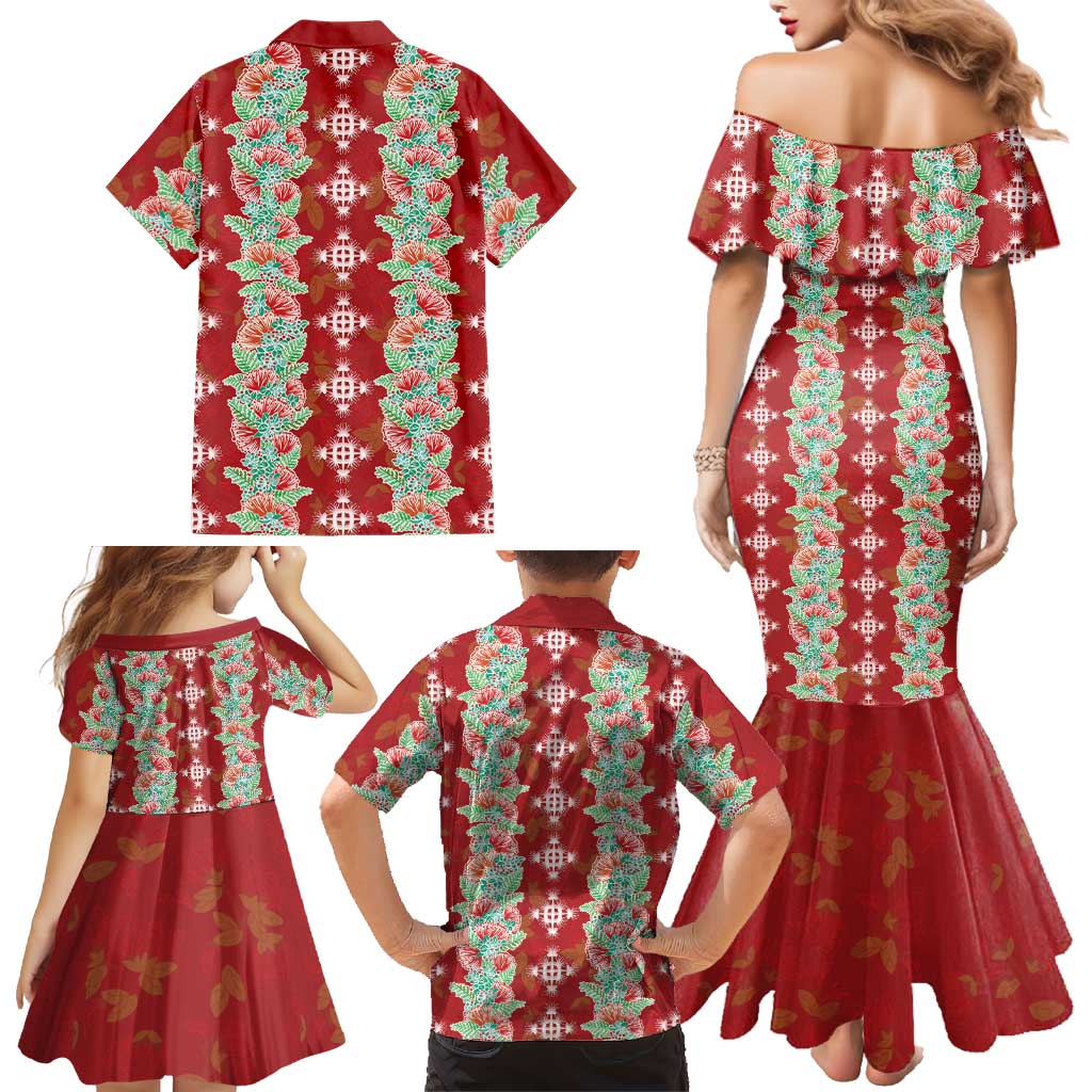 Hawaii Ohia Lehua Family Matching Mermaid Dress and Hawaiian Shirt Tropical Vibes Crimson