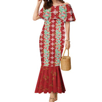 Hawaii Ohia Lehua Family Matching Mermaid Dress and Hawaiian Shirt Tropical Vibes Crimson