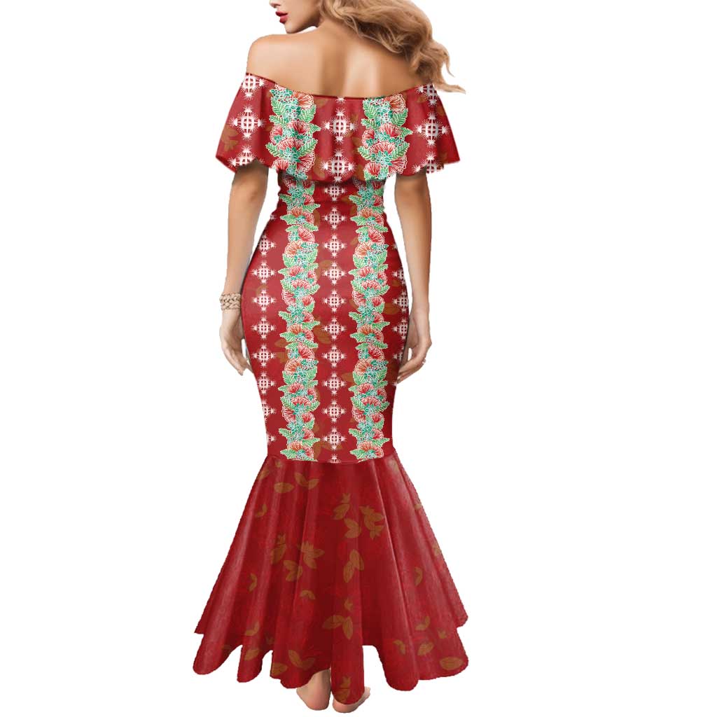 Hawaii Ohia Lehua Family Matching Mermaid Dress and Hawaiian Shirt Tropical Vibes Crimson