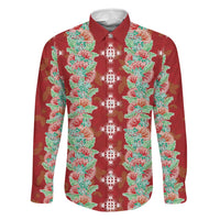 Hawaii Ohia Lehua Family Matching Off Shoulder Short Dress and Hawaiian Shirt Tropical Vibes Crimson