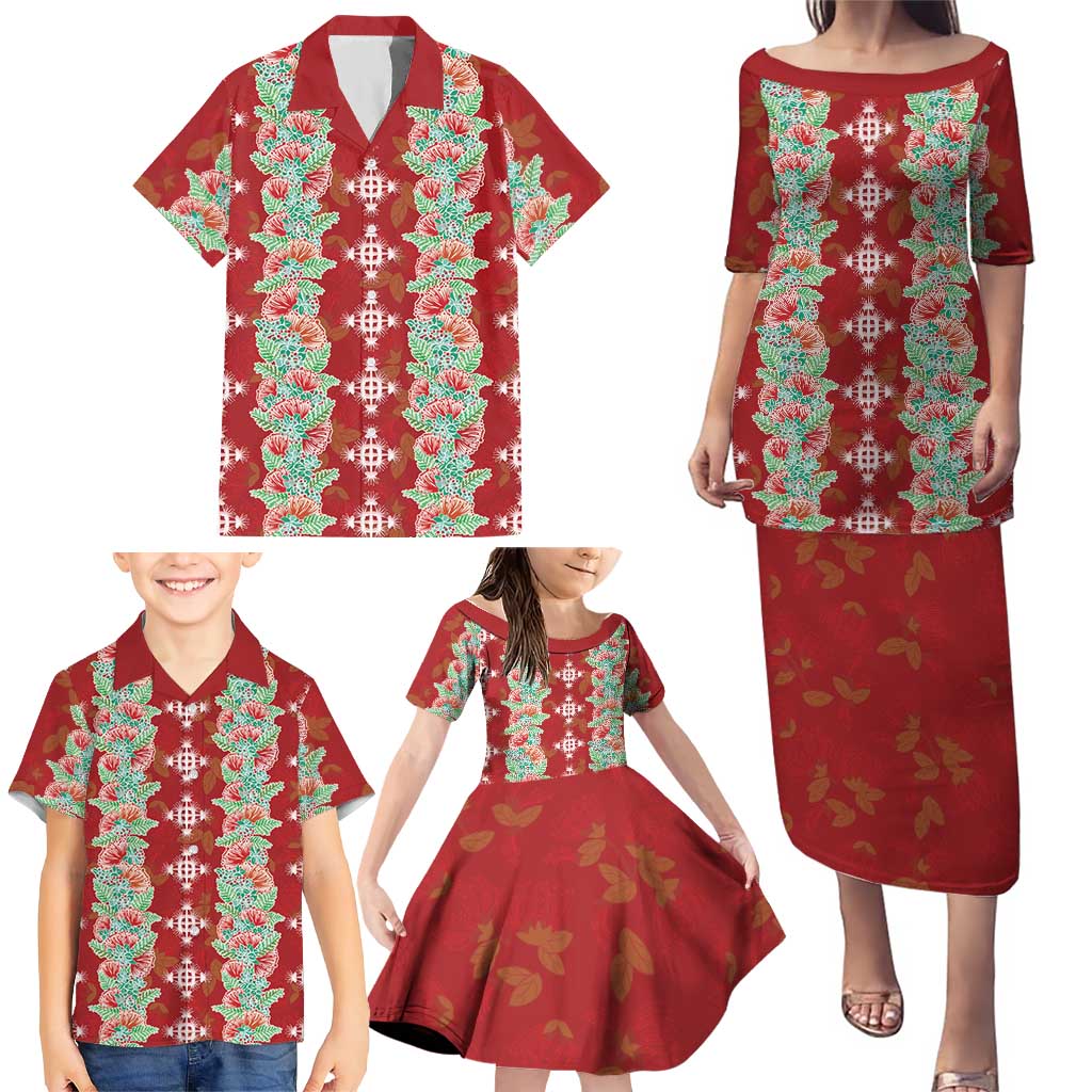 Hawaii Ohia Lehua Family Matching Puletasi and Hawaiian Shirt Tropical Vibes Crimson