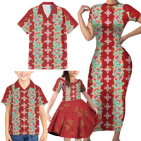 Hawaii Ohia Lehua Family Matching Short Sleeve Bodycon Dress and Hawaiian Shirt Tropical Vibes Crimson