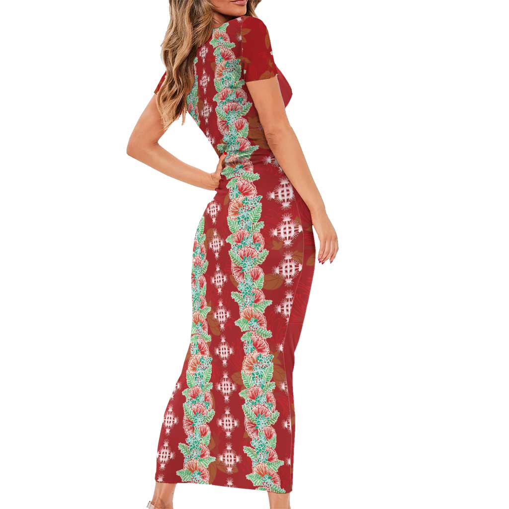 Hawaii Ohia Lehua Family Matching Short Sleeve Bodycon Dress and Hawaiian Shirt Tropical Vibes Crimson