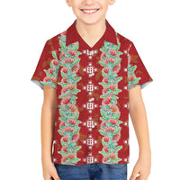 Hawaii Ohia Lehua Family Matching Short Sleeve Bodycon Dress and Hawaiian Shirt Tropical Vibes Crimson