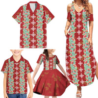 Hawaii Ohia Lehua Family Matching Summer Maxi Dress and Hawaiian Shirt Tropical Vibes Crimson