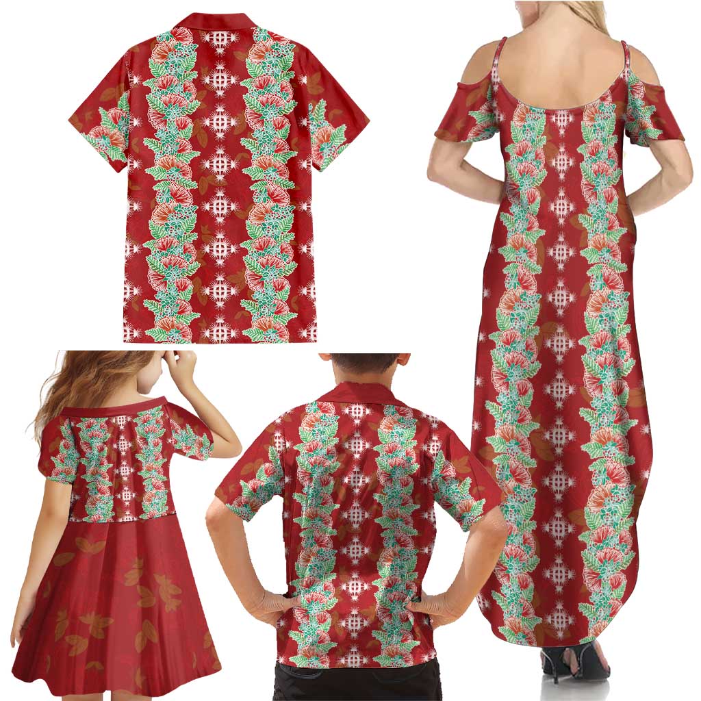 Hawaii Ohia Lehua Family Matching Summer Maxi Dress and Hawaiian Shirt Tropical Vibes Crimson