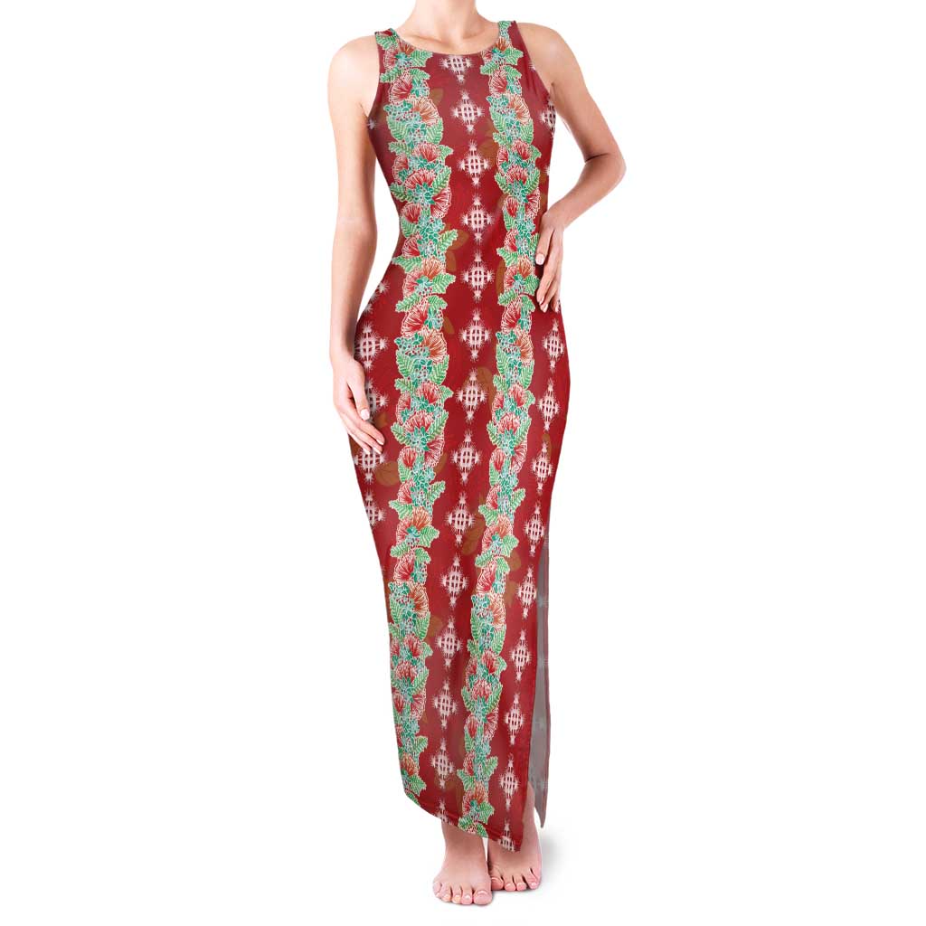 Hawaii Ohia Lehua Family Matching Tank Maxi Dress and Hawaiian Shirt Tropical Vibes Crimson