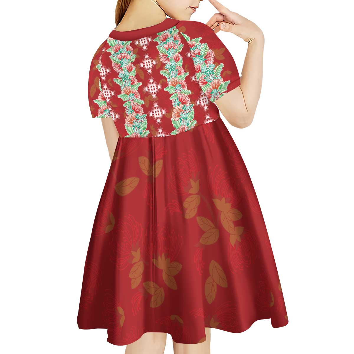Hawaii Ohia Lehua Kid Short Sleeve Dress Tropical Vibes Crimson