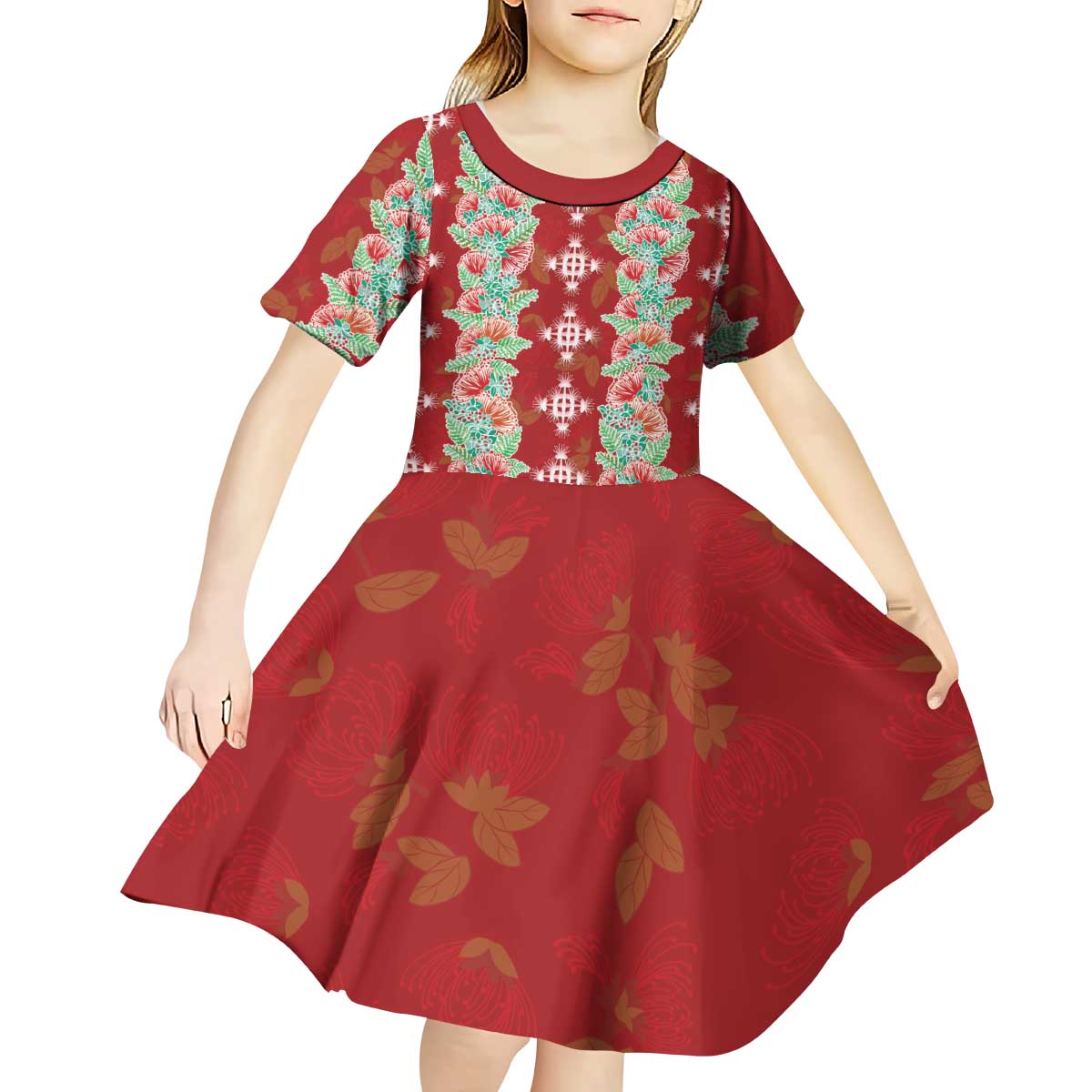 Hawaii Ohia Lehua Kid Short Sleeve Dress Tropical Vibes Crimson