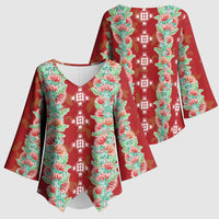 Hawaii Ohia Lehua Kimono Sleeve Blouse Tropical Vibes Crimson