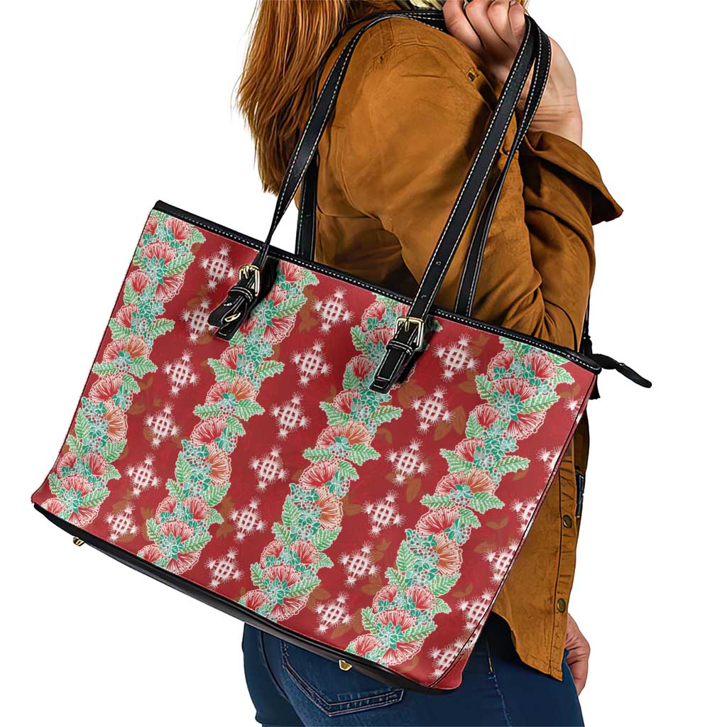 Hawaii Ohia Lehua Leather Tote Bag Tropical Vibes Crimson