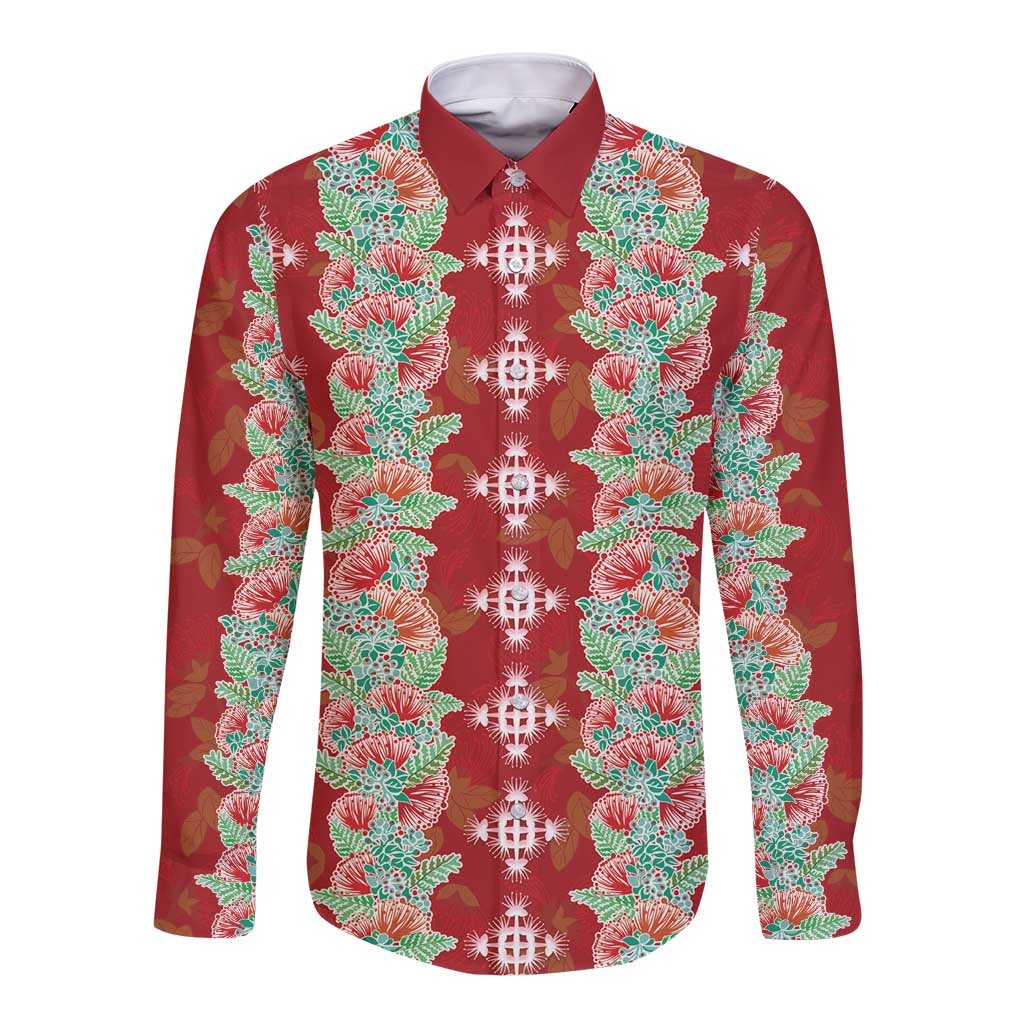 Hawaii Ohia Lehua Long Sleeve Button Shirt Tropical Vibes Crimson