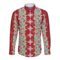 Hawaii Ohia Lehua Long Sleeve Button Shirt Tropical Vibes Crimson
