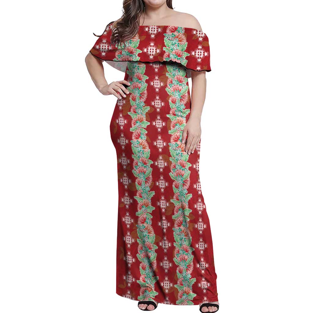 Hawaii Ohia Lehua Off Shoulder Maxi Dress Tropical Vibes Crimson LT05 Women Crimson - Polynesian Pride