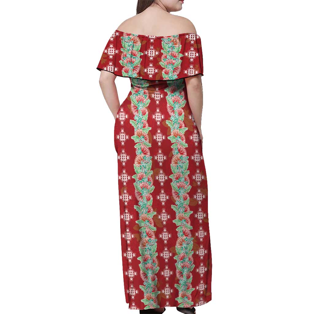 Hawaii Ohia Lehua Off Shoulder Maxi Dress Tropical Vibes Crimson LT05 - Polynesian Pride