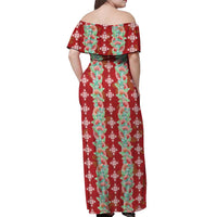 Hawaii Ohia Lehua Off Shoulder Maxi Dress Tropical Vibes Crimson LT05 - Polynesian Pride
