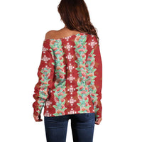 Hawaii Ohia Lehua Off Shoulder Sweater Tropical Vibes Crimson