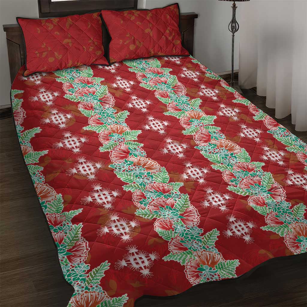 Hawaii Ohia Lehua Quilt Bed Set Tropical Vibes Crimson