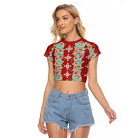 Hawaii Ohia Lehua Raglan Cropped T Shirt Tropical Vibes Crimson LT05 Female Crimson - Polynesian Pride