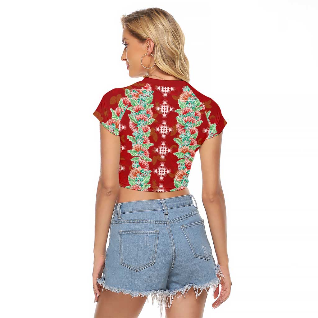 Hawaii Ohia Lehua Raglan Cropped T Shirt Tropical Vibes Crimson LT05 - Polynesian Pride