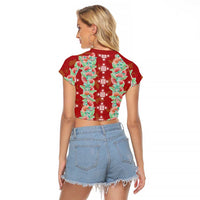 Hawaii Ohia Lehua Raglan Cropped T Shirt Tropical Vibes Crimson LT05 - Polynesian Pride