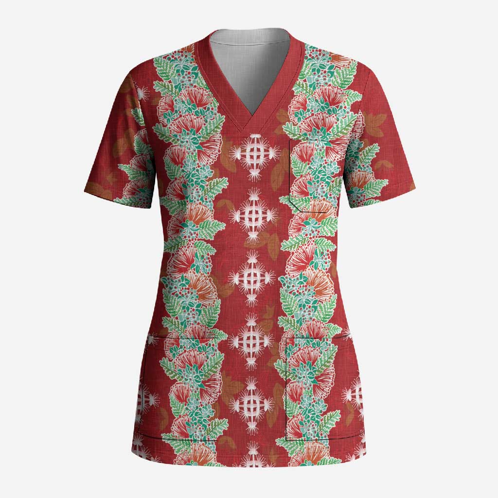 Hawaii Ohia Lehua Scrub Top Tropical Vibes Crimson