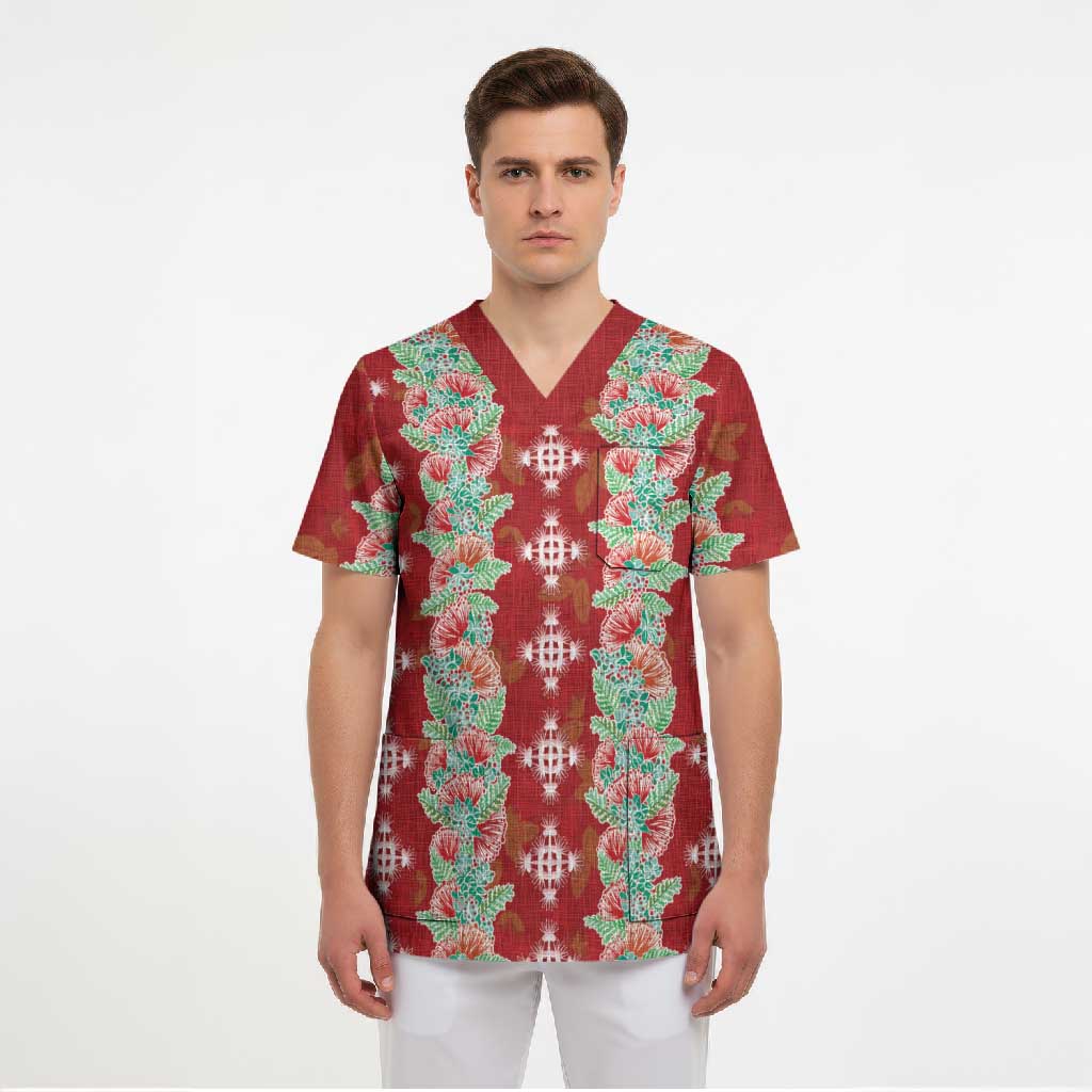 Hawaii Ohia Lehua Scrub Top Tropical Vibes Crimson