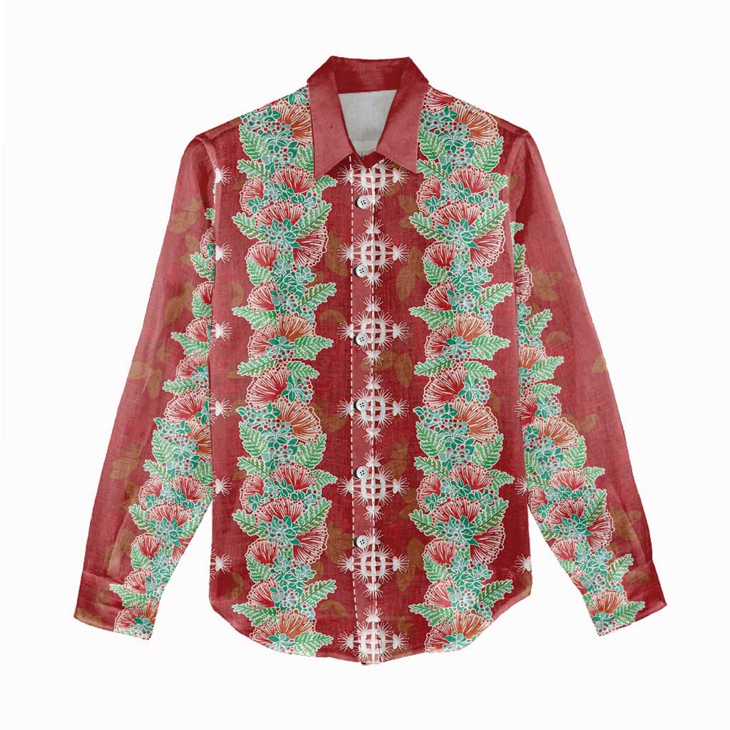 Hawaii Ohia Lehua Women Casual Shirt Tropical Vibes Crimson