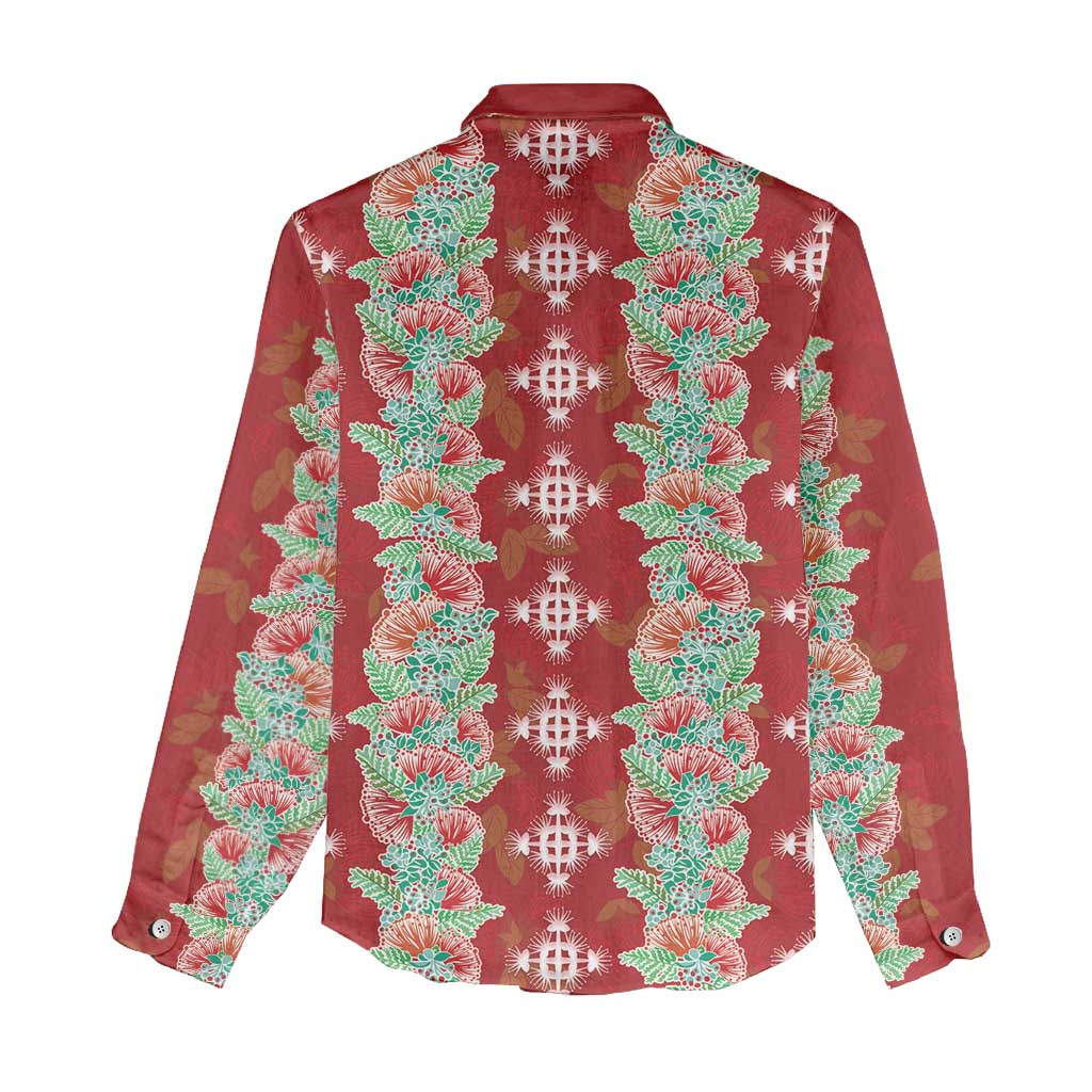 Hawaii Ohia Lehua Women Casual Shirt Tropical Vibes Crimson