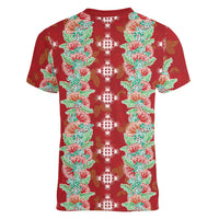 Hawaii Ohia Lehua Women V-Neck T-Shirt Tropical Vibes Crimson
