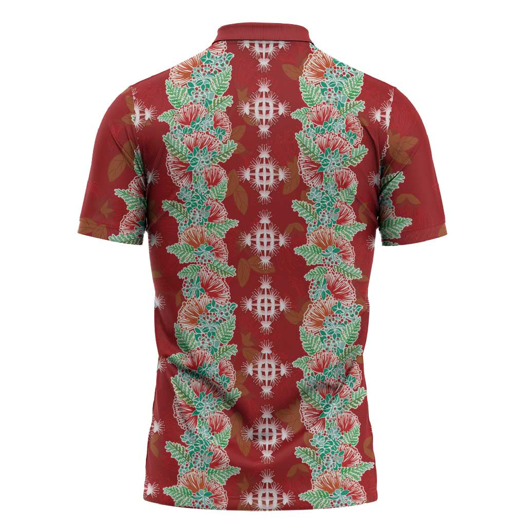 Hawaii Ohia Lehua Zipper Polo Shirt Tropical Vibes Crimson
