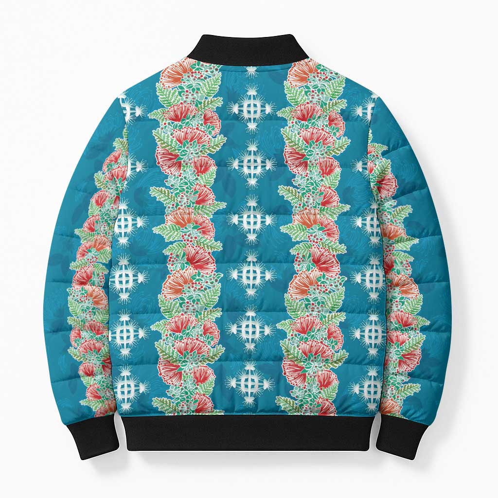 Hawaii Ohia Lehua Bomber Puffer Jacket Tropical Vibes Teal